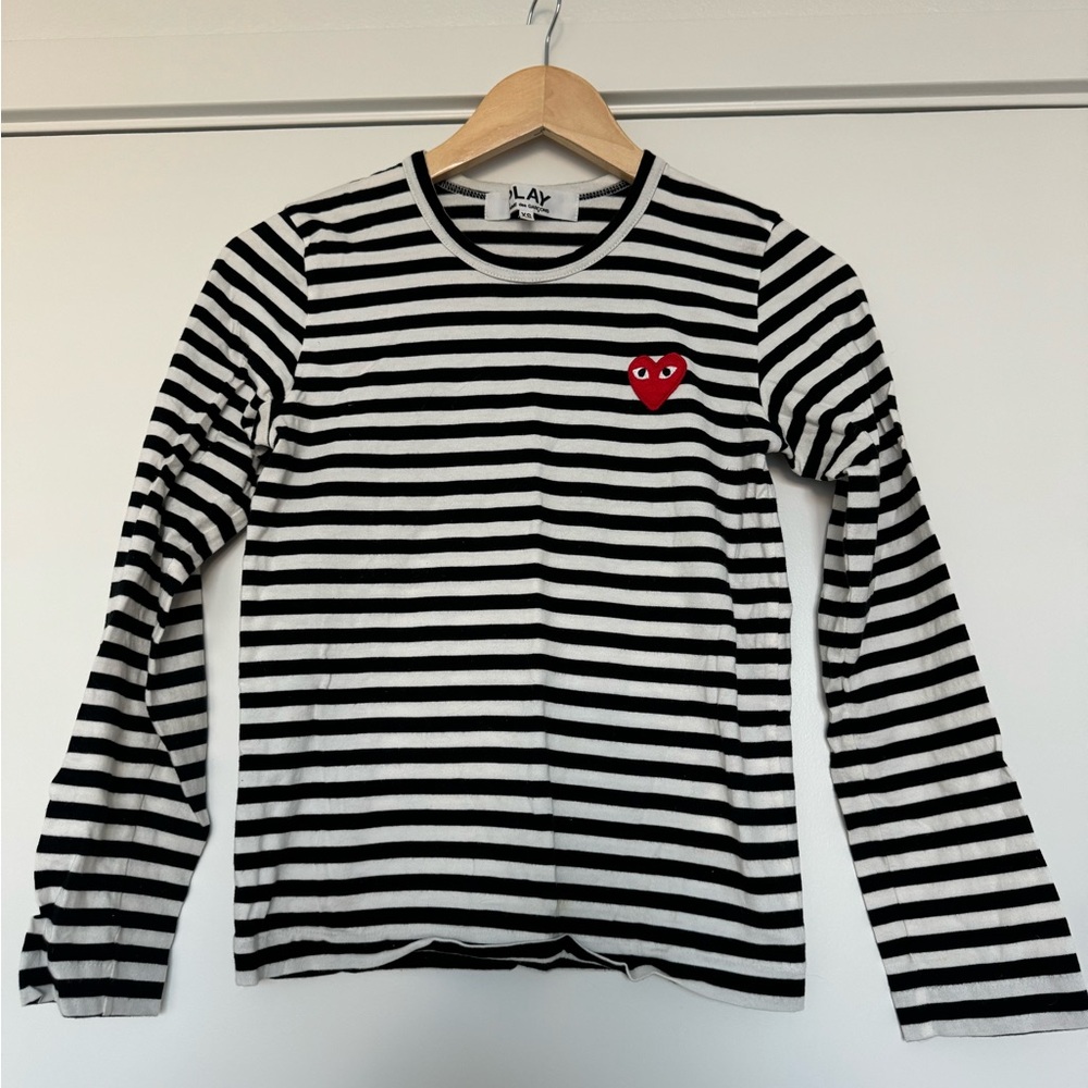 Comme Des Garcons Play Womens Invader Striped Long Sleeve T-Shirt Sz XS